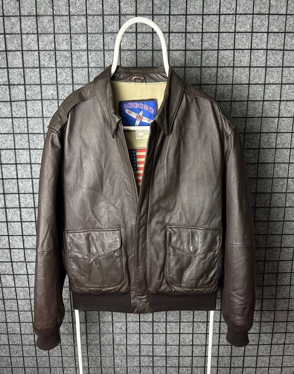 Airborne Vintage Leather Flight Bomber Jacket Size S | eBay