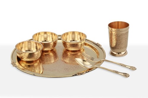 Brass Dinner Set Etched 7 Pieces - Picture 3 of 12