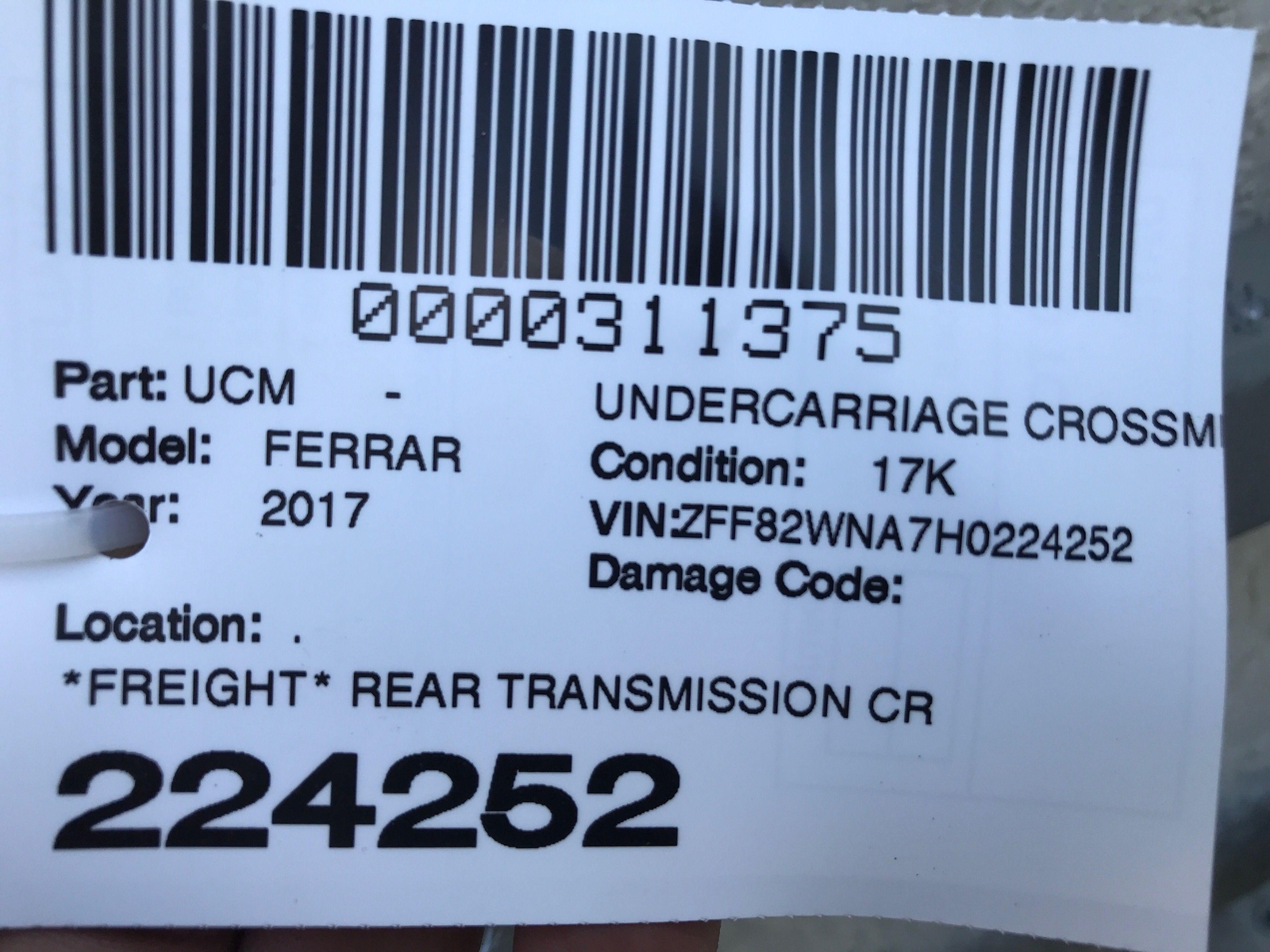 2017-2020 FERRARI GTC4LUSSO TRANSMISSION CRADLE SUBFRAME CROSSMEMEBER 321996 OEM