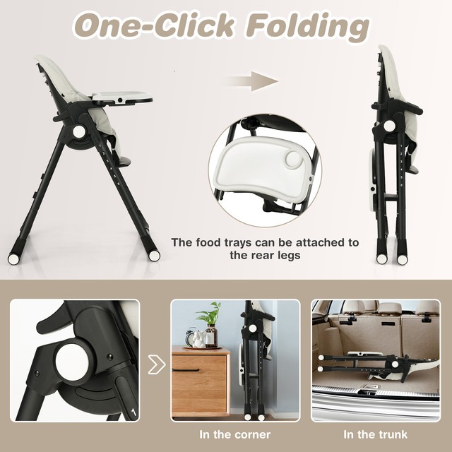 Costway Baby Joy 4in1 Adjustable Foldable High Chair Gray