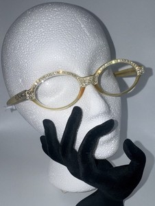 Vintage Belle Qualite Eyeglasses France 1950s Gold Tone Acetate Rhinestones