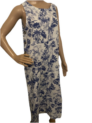 Peck & Peck Dress Womens Maxi Sleeveless Linen Blend Palm Trees Blue White  -M | eBay