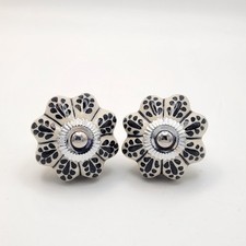 Porcelain Pumpkin Drawer Knobs Set of 2 Hand Painted Black Design Silver Accents