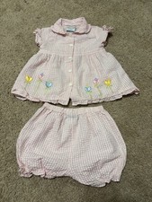 Vintage Pink and white gingham baby dress with bloomers