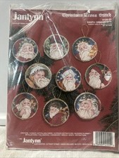 JANLYNN Counted Cross Stitch Ornament Kit 1993  Mine 3” Santa Ornaments 125-55