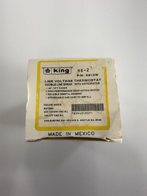 King Electric K612W HE-2 Line Voltage Thermostat Double Pole NOS White