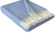 Luxus Plaid 90 % Merinowolle+10 % Kaschmir-140x200 cm-Hellblau- Weich & Warm