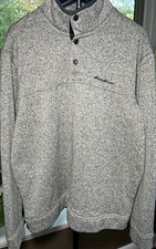 Eddie Bauer Men's L Gray Heathered Fleece Snap Mock Neck Pullover Sweatshirt