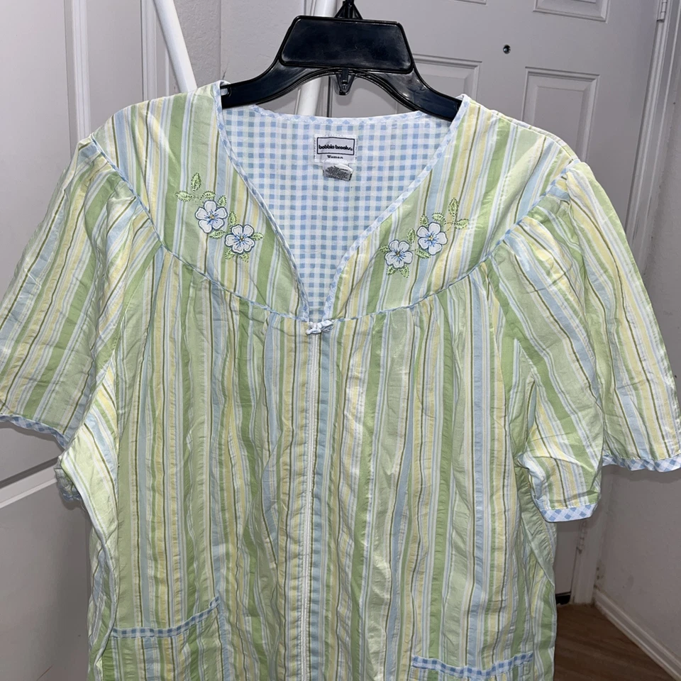 Camisón Bobby Brooks Verde Estampado Rayas Cálido Acogedor Modesto Talla XL Foto 3 de 4