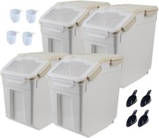 Large Grey Airtight Flour Storage Containers 30lbs 4 Counts Plastic Bins