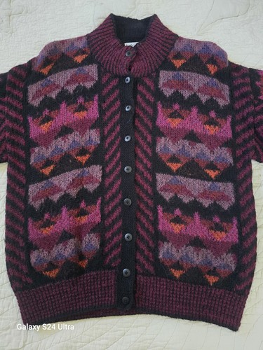 Vintage Cardigan Sweater Apaca Wool Womens Button Up Women Size Large Vtg Hallet - Picture 2 of 8