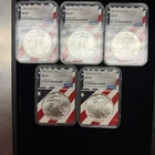 Lot Of 5 ‘90 ‘91 ‘92 ‘93 ‘94 American Silver Eagle NGC MS69 Flag Label Core