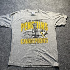 Vtg 90s Pittsburgh Penguins 1991 Stanley Cup T-Shirt Mens Large Single Stitch