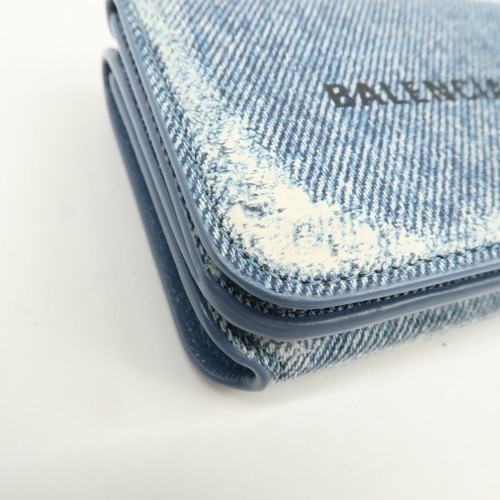 BALENCIAGA Denim Leather CASH Mini Tri-fold Compact Wallet 593813 Auth Used F/S - Picture 6 of 18