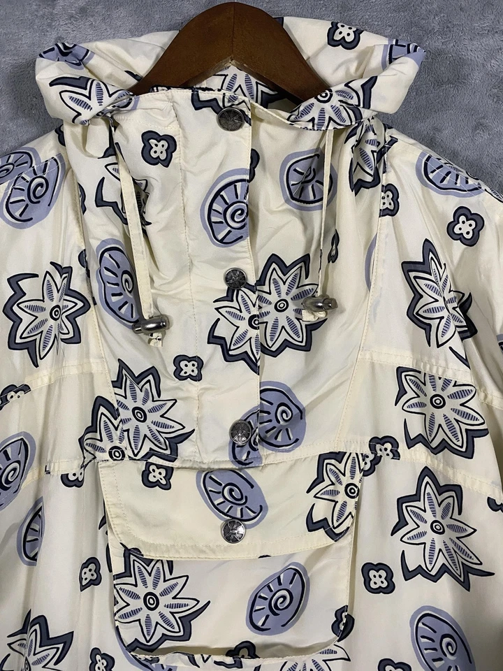 Vintage LL Bean Jacket Womens XL Soft Yellow Blue Floral Anorak Hooded Outdoors - Image 3 of 4