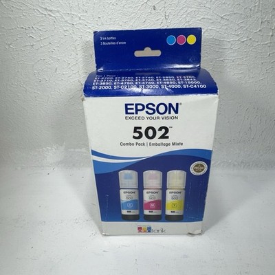Genuine Epson 502 EcoTank Ink Bottles (Cyan, Magenta, Yellow) 3-Pack T502520-S N