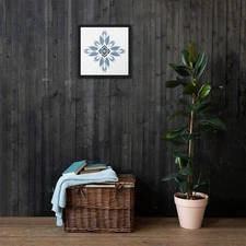 Celestial Botanica Evergreen Tiles 1 Framed canvas Blue