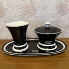 Croscill 3 Piece Triomphe Black & White Bathroom Set Tray, Cup And Holder W/Lid