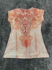 Reba Women's Tunic Top Orange Paisley Mandala Print Size S Made in USA Boho