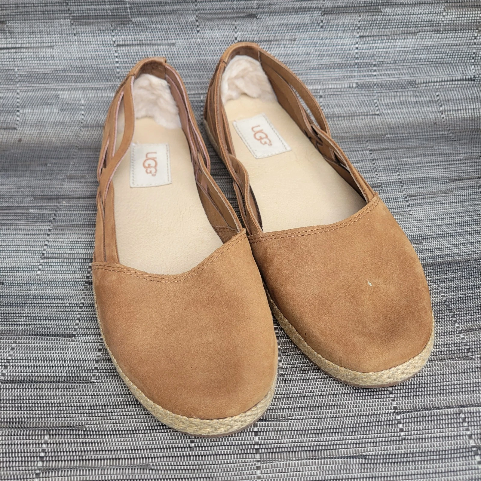 Ugg Ballerine Donna Tippy Pelle Slip On Marrone Tan Beige Taglia 7 Scamosciato
