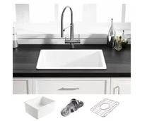 Oslo 24" x 18.5" Dual Mount Single Bowl White Ceramic Kitchen Sink w/Bottom Grid