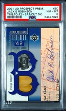 2001 Upper Deck Tribute 42 Jackie Robinson Cut Auto Game Used Bat SP PSA 8 POP 1
