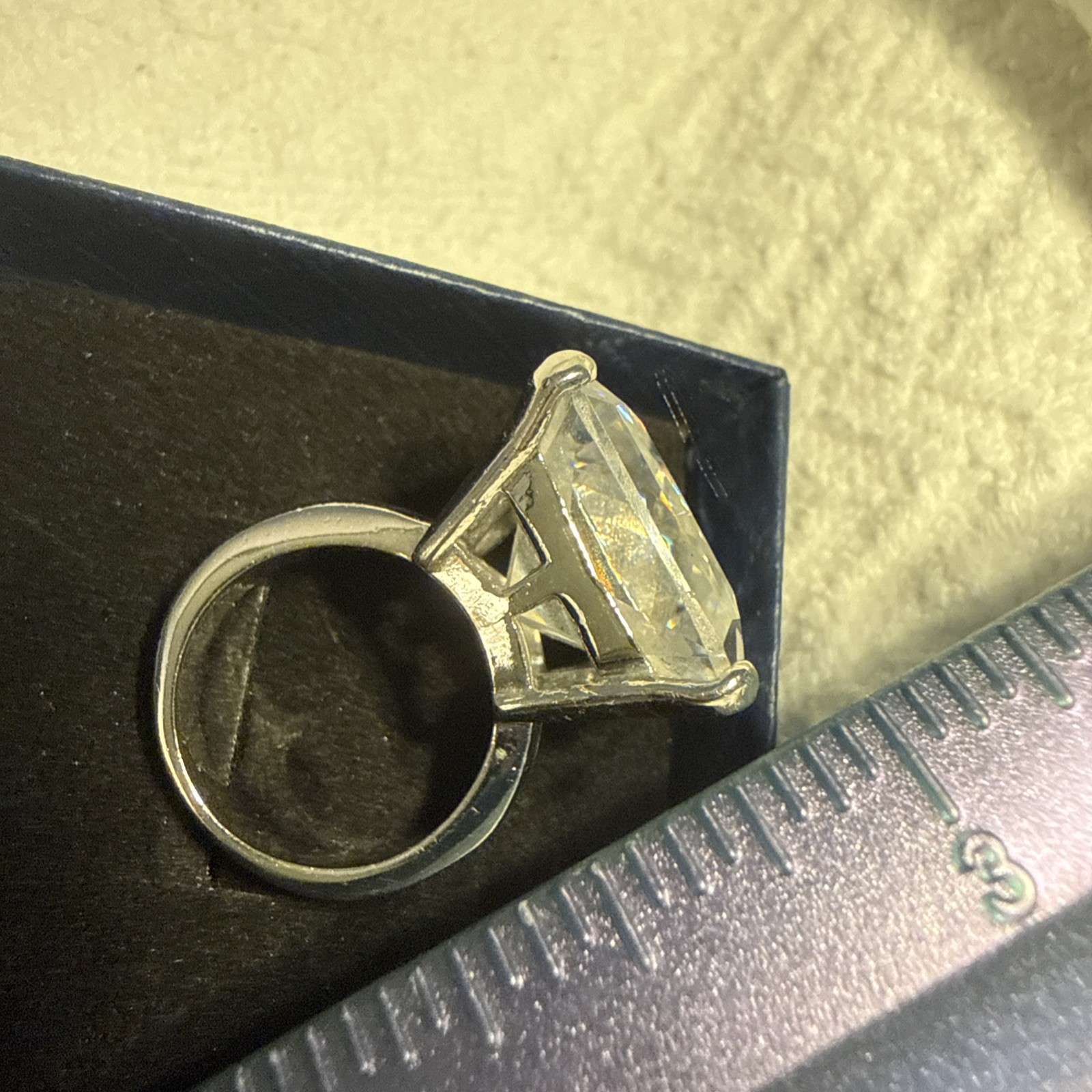 Large Emerald Cut Statement Cocktail Ring Sz 6 Cl… - image 7