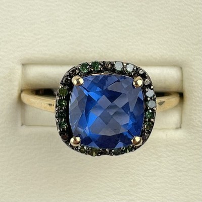 9ct Yellow Gold Hallmarked Blue & Green Stone TGGC Ring Size S