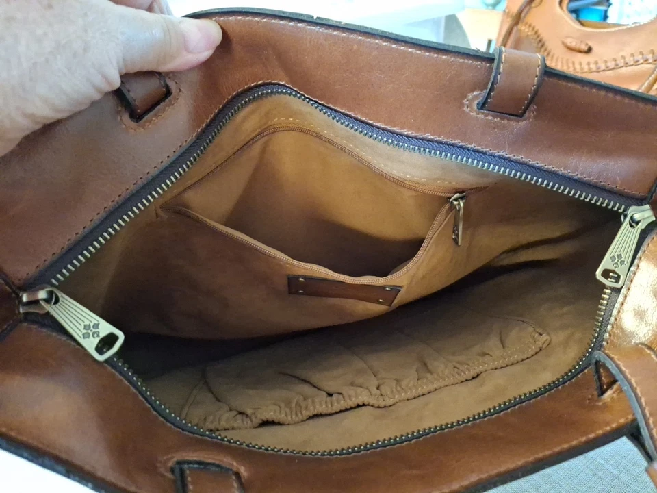 Patricia Nash large Madison Leather Tote shoulder Bag Cognac Embroidered Floral - Image 2 of 4