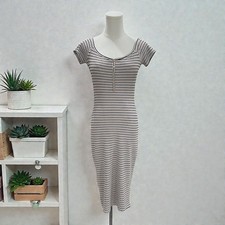 Haley And June Bodycon Stripe Dress Button Front Ribbed Y2K Minimalist Casual