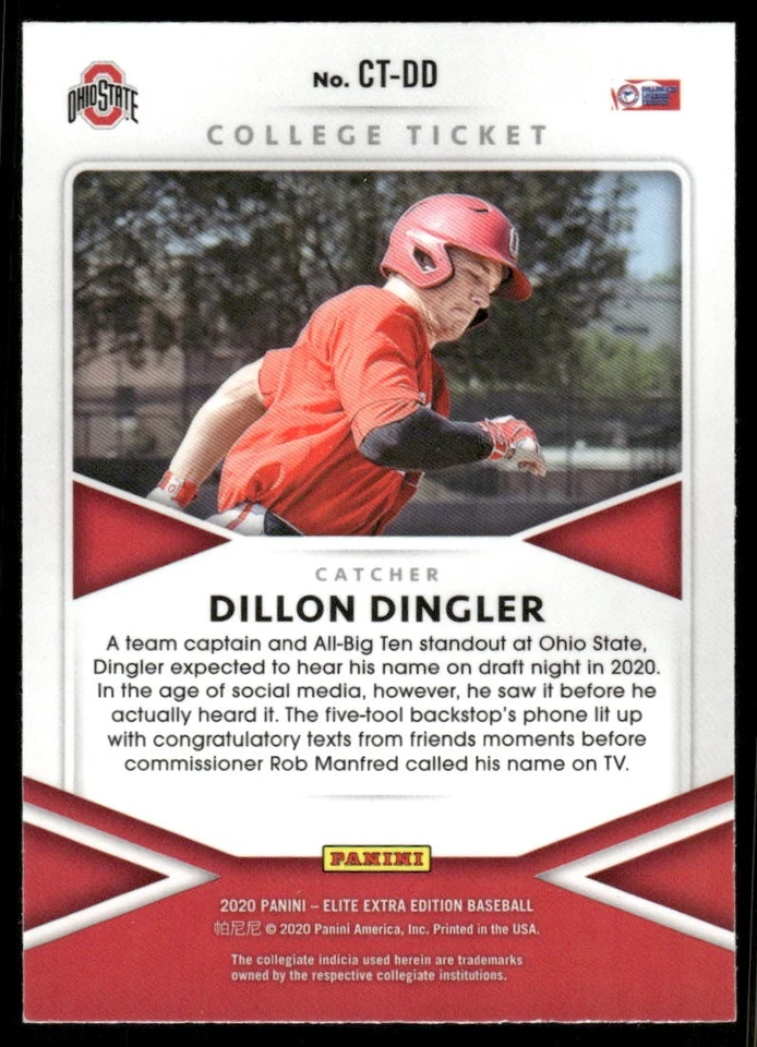 2020 Elite Extra Edition OptiChrome College Tickets #19 Dillon Dingler - BB - Image 2 of 2