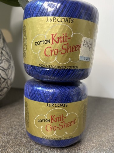 Lot 2 J&P Coats Knit-Cro-Sheen Cotton Crochet Thread #44 Royal Blue 150 yd ea - Picture 3 of 4