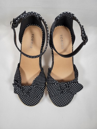 Torrid Espadrille Platform Wedge Shoe Womens 9 Wide Polkadot Bow Black & White - Picture 3 of 11