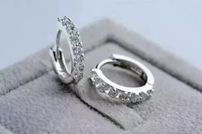 2Ct Round lab created diamond Small Huggie Hoop Earrings 14K White Gold Plated