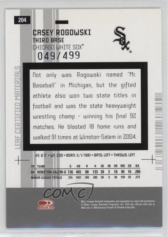 2005 Leaf Certified Materials New Generation /499 Casey Rogowski Rookie Auto RC - Image 2 of 2