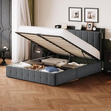 King/Queen/Full Size Lift Up Storage Bed Frame, Upholstered Velvet Bed Headboard