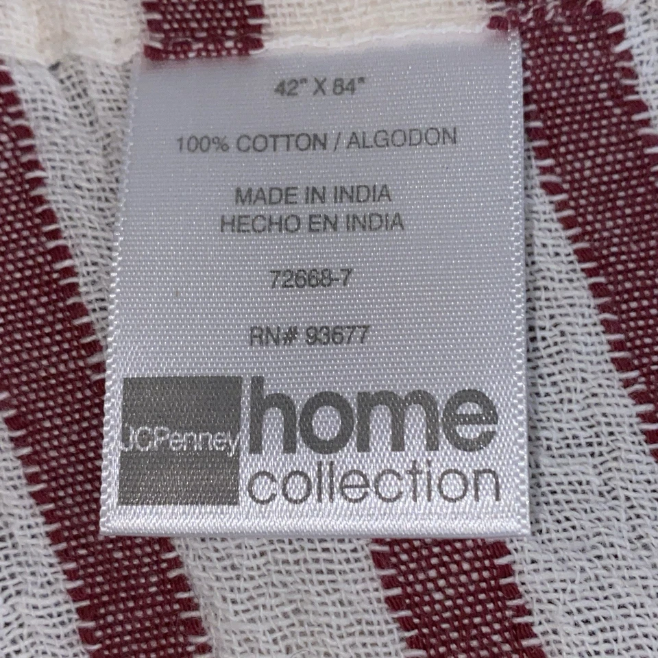 JC Penney 100% Algodón Cortinas Paneles Rayas 37x78 4 Paneles Blanco Rojo Baya Foto 3 de 4