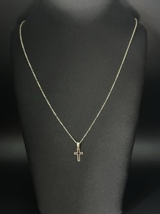 1mm ,14K Solid Yellow Gold Cross Pendant Necklace-18" Forze Chain-1.76g 585 Gold
