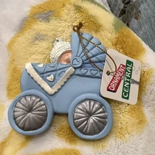 NEW BABY CARRIAGE- BOY Personalized Christmas Tree Ornament 3”x2.5”