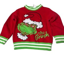 Dr. Seuss The Grinch Kids Christmas Sweater Red Green Size XXS 3/4