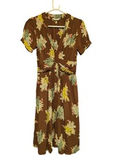 Topshop Floral Midi Dress Viscose Brown Multicoloured Size 8, SE