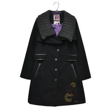 Desigual Designer Wool Polyester Black Coat Jacket Size 44