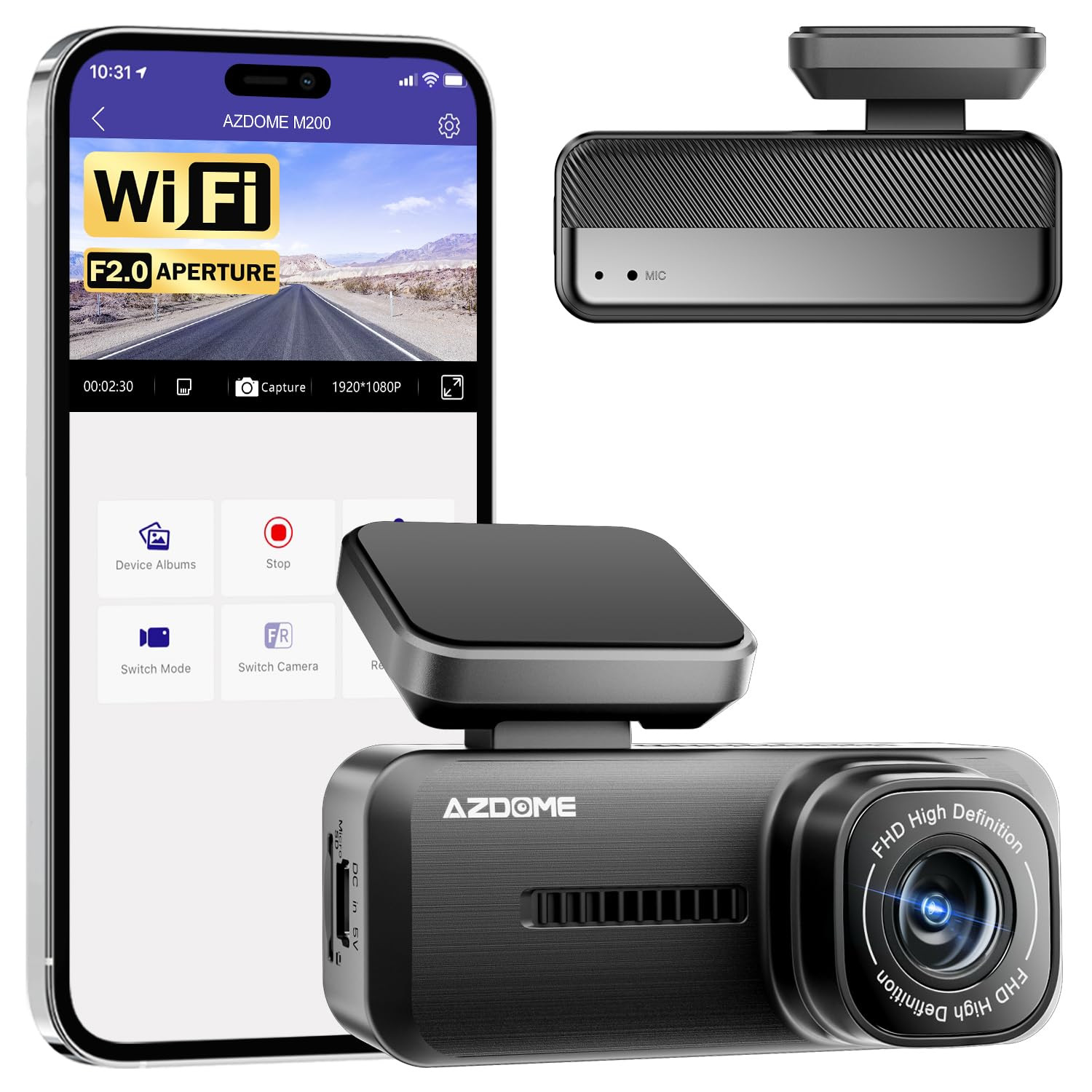 M200 WiFi Mini Dash Cam 1080P Hidden Car Camera with Front Recording