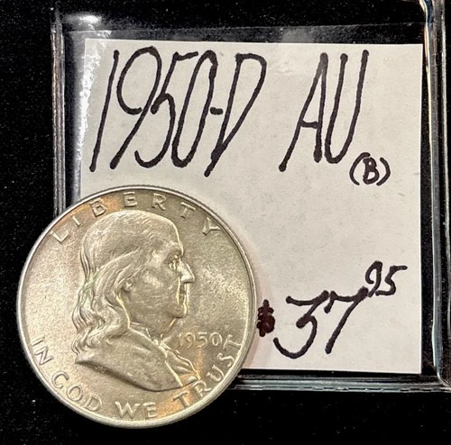 1950-D Franklin Silver Half Dollar (AU) About Uncirculated Condition! ENN Coins