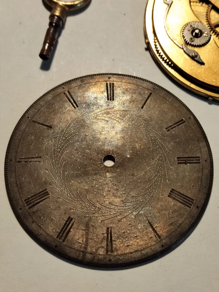 1800s UNSIGNED ULTRA THIN KEY WIND MENS POCKET WATCH MOVEMENT & DIAL PART/RESTOR - Image 2 of 4
