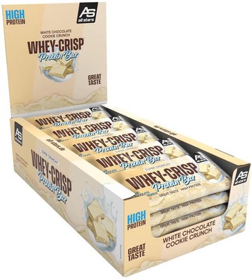 All Stars Whey-Crisp Protein Bar, 25 x 50 g Riegel, White Chocolate Cookie Crunc