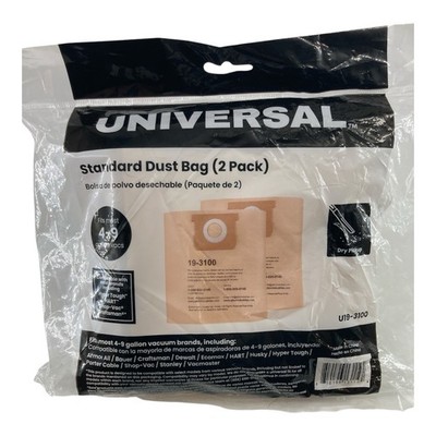 Universal Standard Dust Bag Fits Most 4-9 Gallon Vacs Vacuum Bags 2 Pack- New