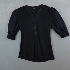 Quince Top Mixed Media Puff Sleeve Black Womens Size Medium