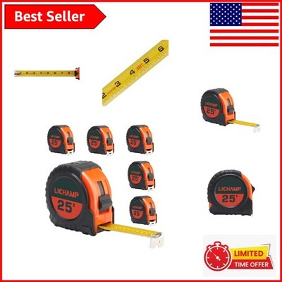 Professional 25 ft Measuring Tape - 6 Pack Bulk, Push-Button Lock & Fractions