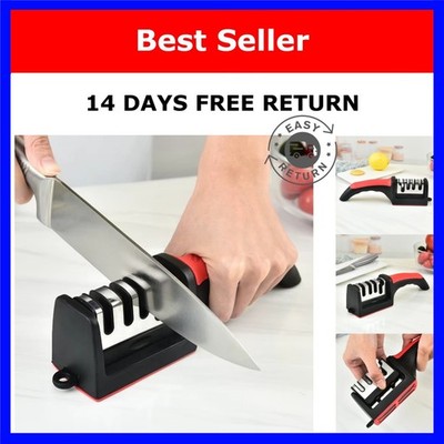 4-Stage Manual Knife Sharpener Black Multi-Function Kitchen Tool